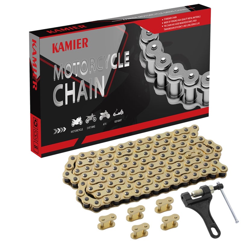 KAMIER 428 Drive Chain 116 Links Gold with Chain Breaker Tool for 110cc 125cc TTR125 YZ85 CB125 Apollo RFZ DB-X18 X19 Suzuki JR80 RM85 TaoTao Chinese Pit Dirt Bike 4 Wheeler ATV Quad Heavy Duty Parts - Image 1